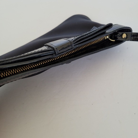 Kate Spade Wristlet Black Clutch Wallet Zip Pouch Bow Nylon Evning Glam Small - Picture 3 of 6